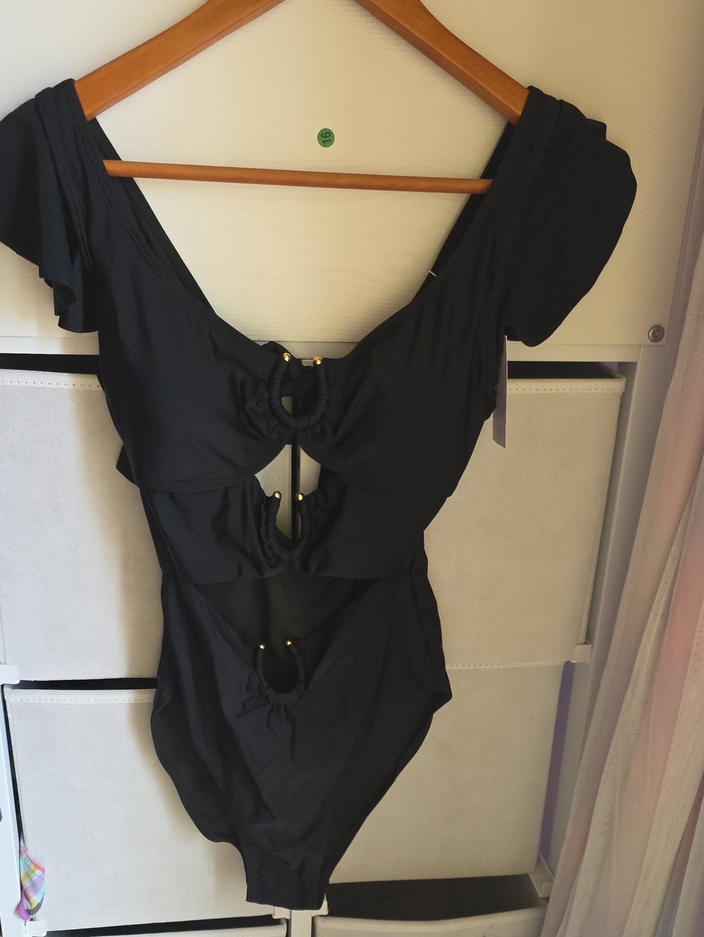 Black One-Piece Swimwear with Ring Cutouts